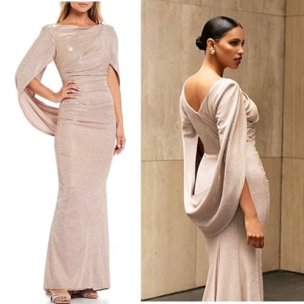 Betsy & Adam Elegant Shimmering Gown in Light Pink